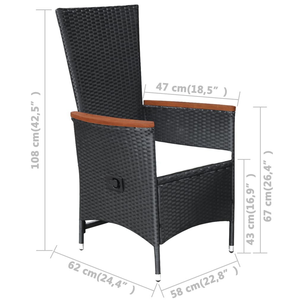 Set da Pranzo da Giardino 9 pz con Cuscini in Polyrattan Nero 47679