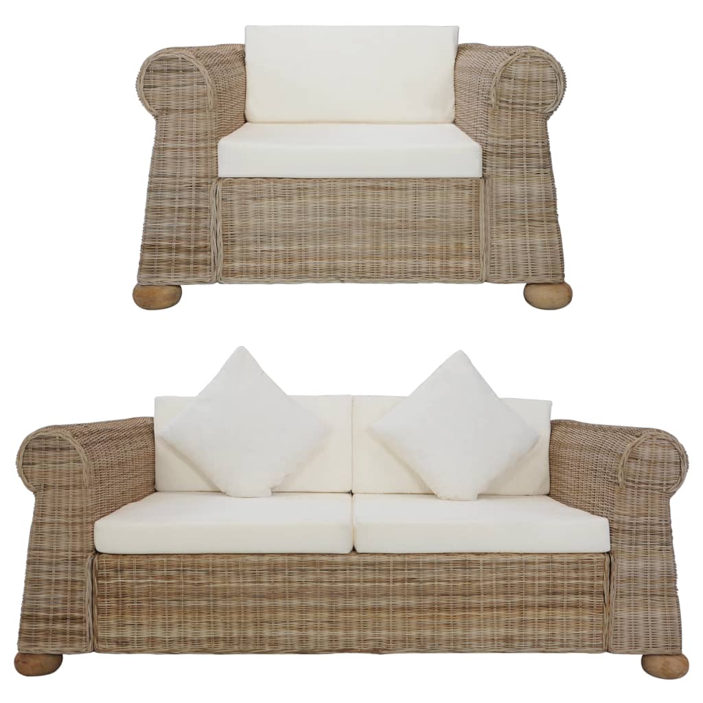 Set di Divani 2 pz con Cuscini in Rattan Naturale 278601