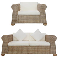 Set di Divani 2 pz con Cuscini in Rattan Naturale cod mxl 57976