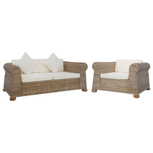 Set di Divani 2 pz con Cuscini in Rattan Naturale 278601