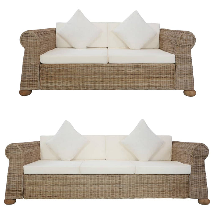 Set di Divani 2 pz con Cuscini in Rattan Naturale cod mxl 9999