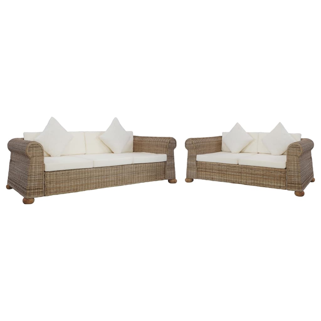 Set di Divani 2 pz con Cuscini in Rattan Naturale 278602