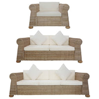 Set di Divani 3 pz con Cuscini in Rattan Naturale cod mxl 57980