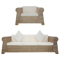 Set di Divani 2 pz con Cuscini in Rattan Naturale cod mxl 57977