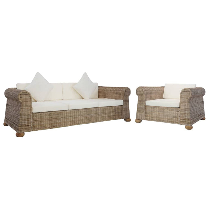 Set di Divani 2 pz con Cuscini in Rattan Naturale cod mxl 57977