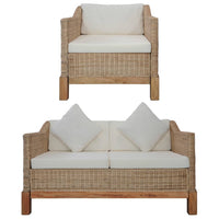 Set di Divani 2 pz con Cuscini in Rattan Naturale cod mxl 6260