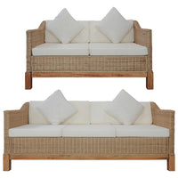 Set di Divani 2 pz con Cuscini in Rattan Naturale cod mxl 6263