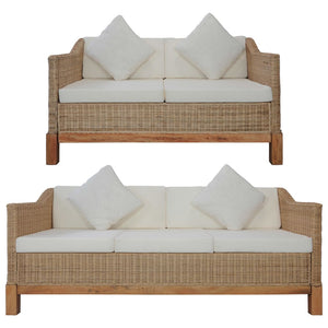 Set di Divani 2 pz con Cuscini in Rattan Naturale 278615