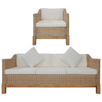 Set di Divani 2 pz con Cuscini in Rattan Naturale cod mxl 6259