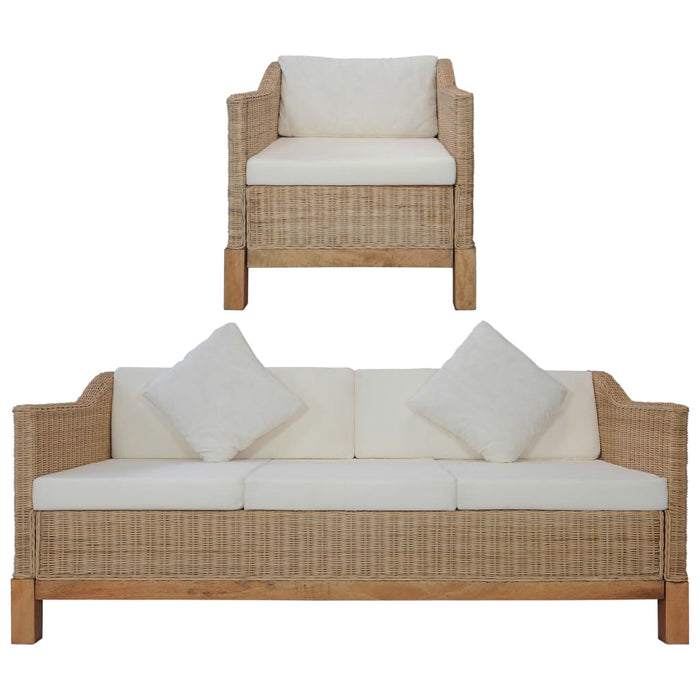 Set di Divani 2 pz con Cuscini in Rattan Naturale cod mxl 6259