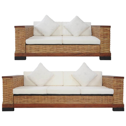 Set di Divani 2 pz con Cuscini in Rattan Naturale Marrone