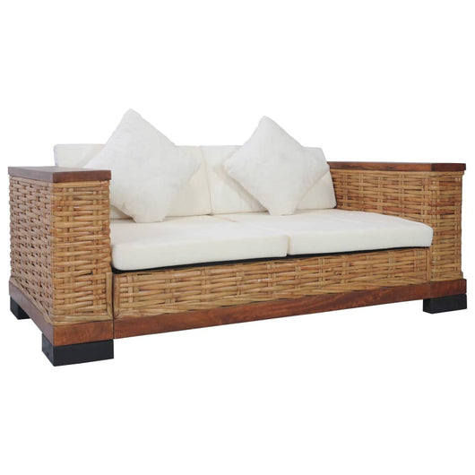 Set di Divani 2 pz con Cuscini in Rattan Naturale Marrone