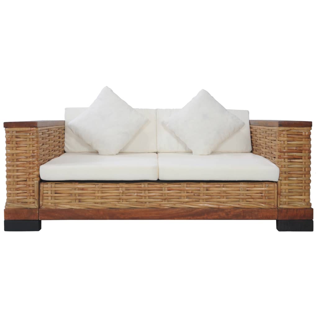 Set di Divani 2 pz con Cuscini in Rattan Naturale Marrone