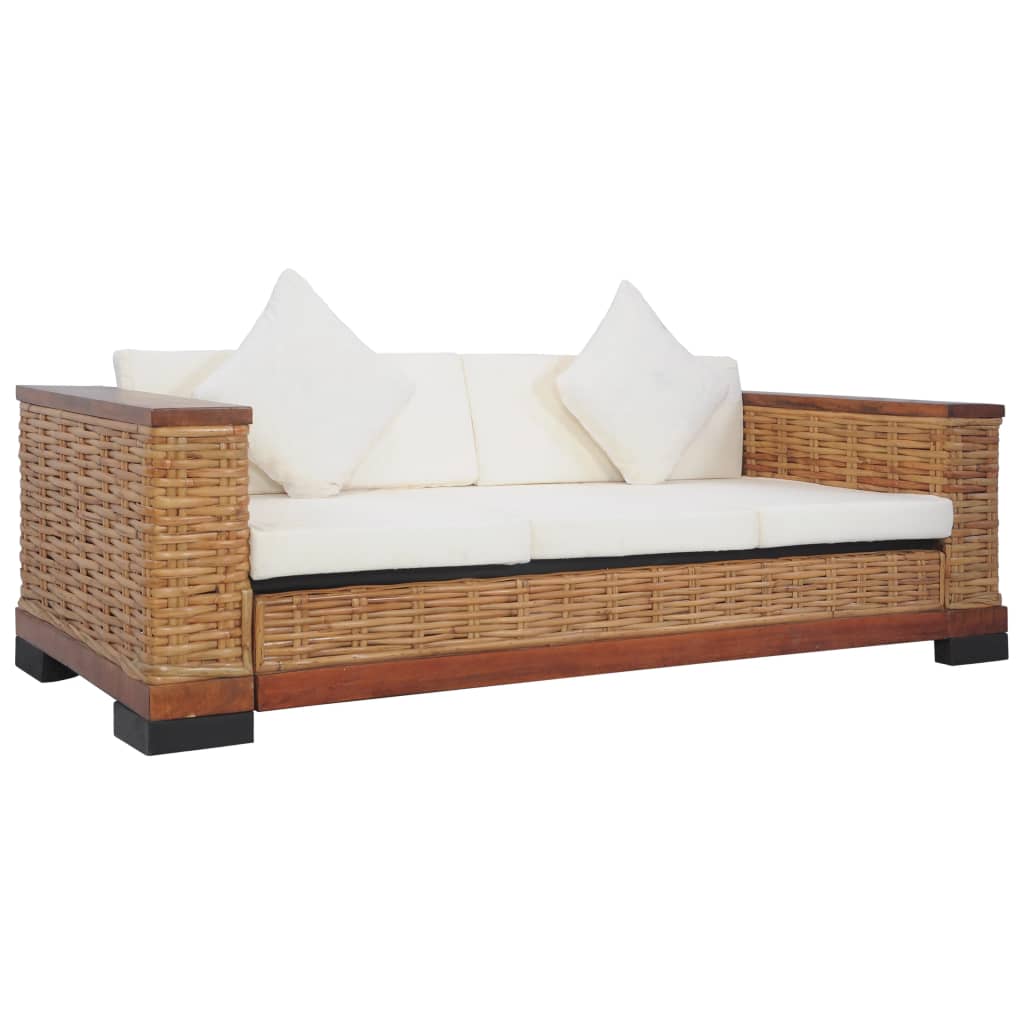 Set di Divani 2 pz con Cuscini in Rattan Naturale Marrone