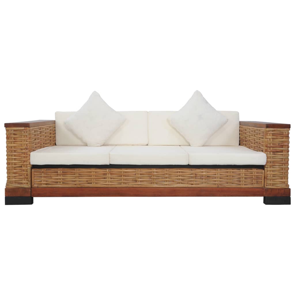 Set di Divani 2 pz con Cuscini in Rattan Naturale Marrone