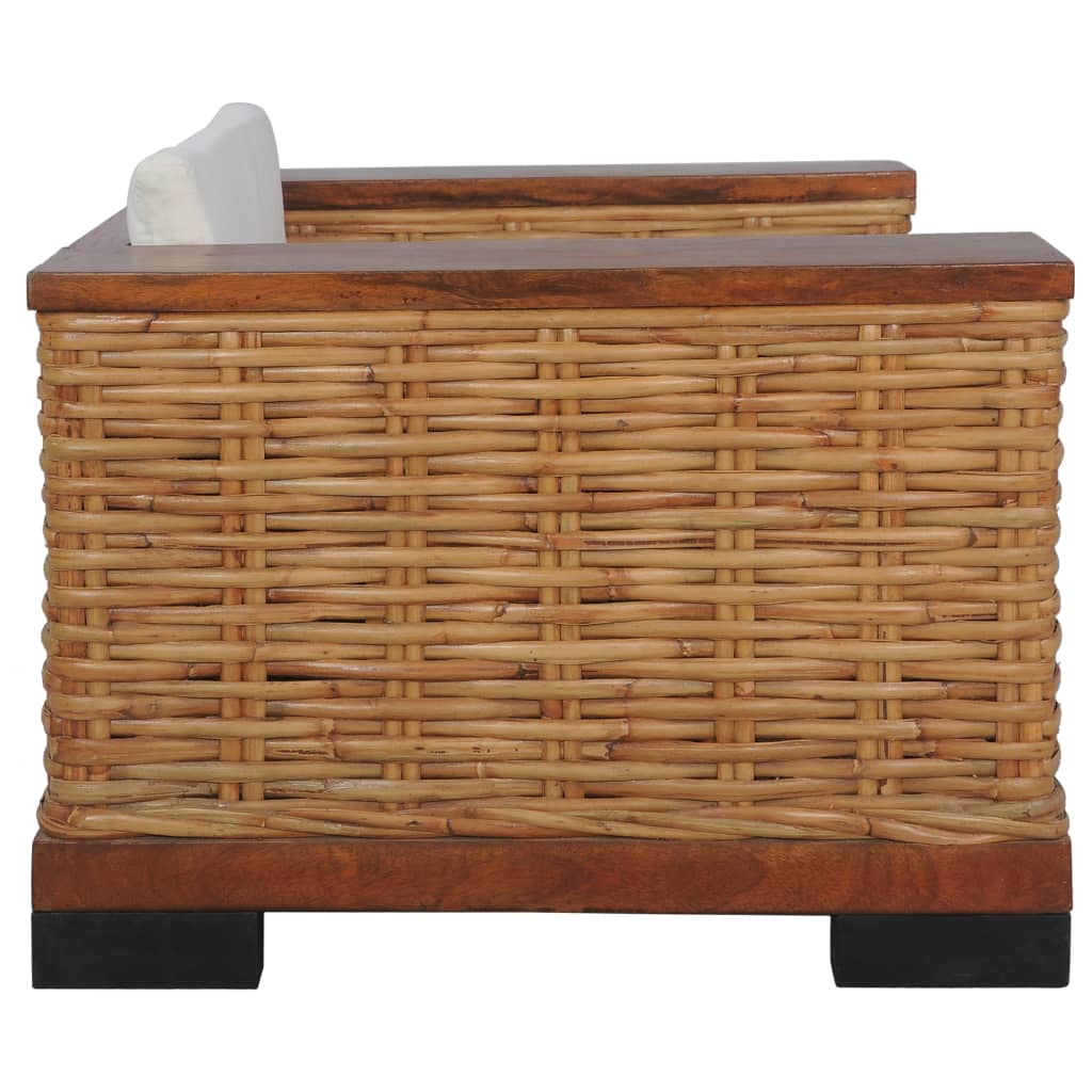 Set di Divani 3 pz con Cuscini in Rattan Naturale Marrone