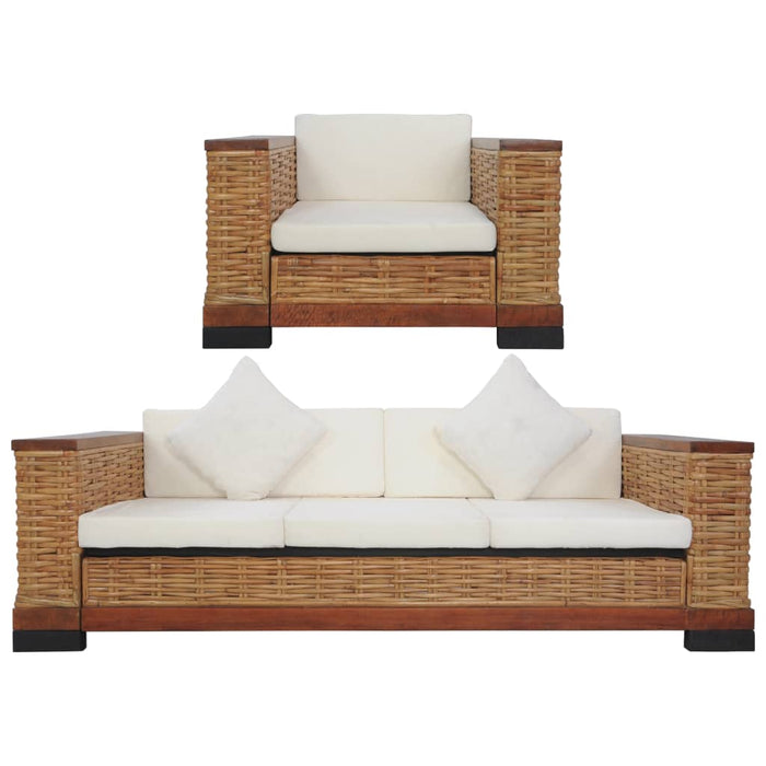 Set di Divani 2 pz con Cuscini in Rattan Naturale Marrone cod mxl 19517