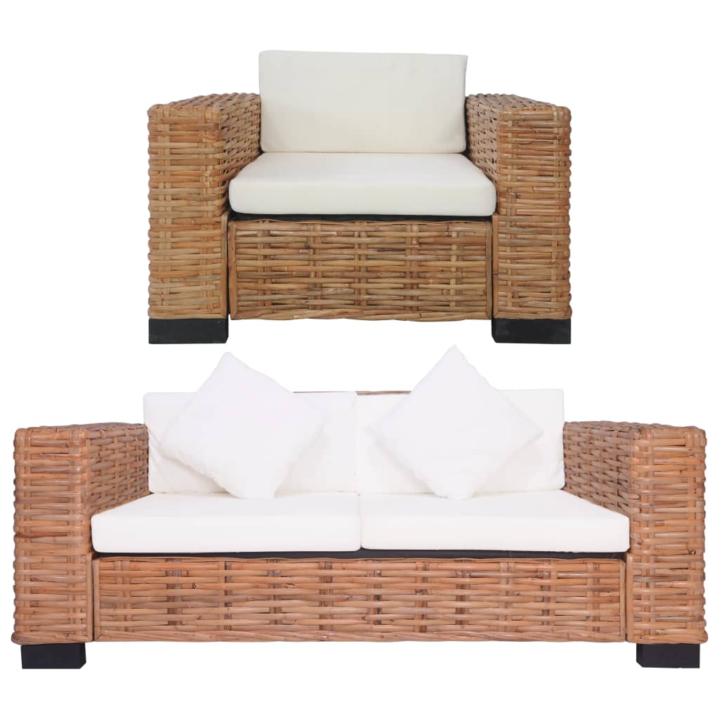 Set Divani 2 pz con Cuscini in Rattan Naturale 278622