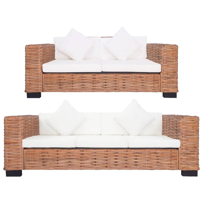 Set di Divani con Cuscini 2 pz in Rattan Naturale   cod mxl 12710