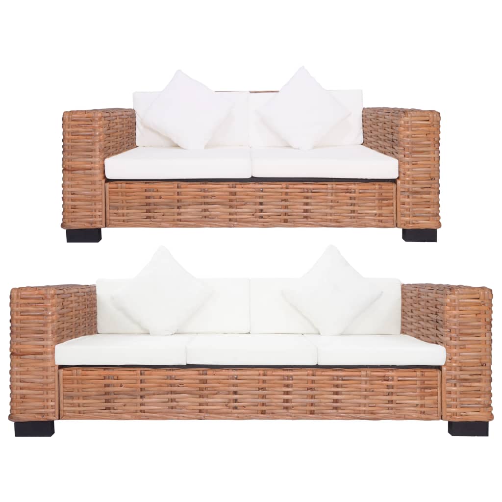 Set di Divani con Cuscini 2 pz in Rattan Naturale 278623