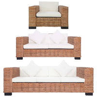 Set Divani 3 pz con Cuscini in Rattan Naturale   cod mxl 12721