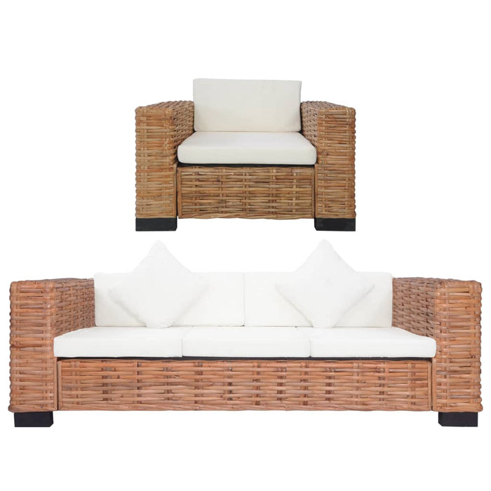 Set Divani 2 pz con Cuscini in Rattan Naturale  cod mxl 22703