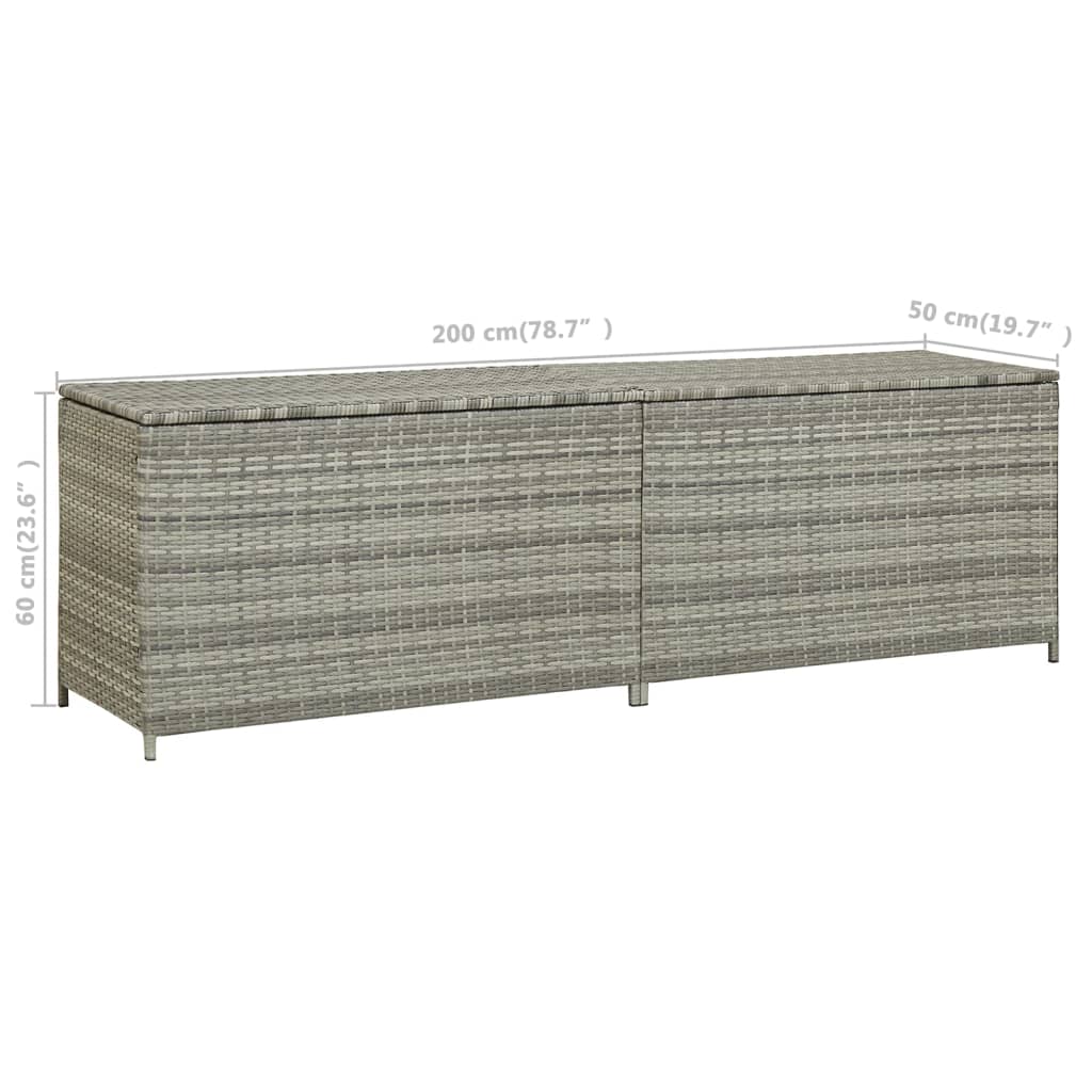 Baule da Giardino in Polyrattan 200x50x60 cm Grigio 46476