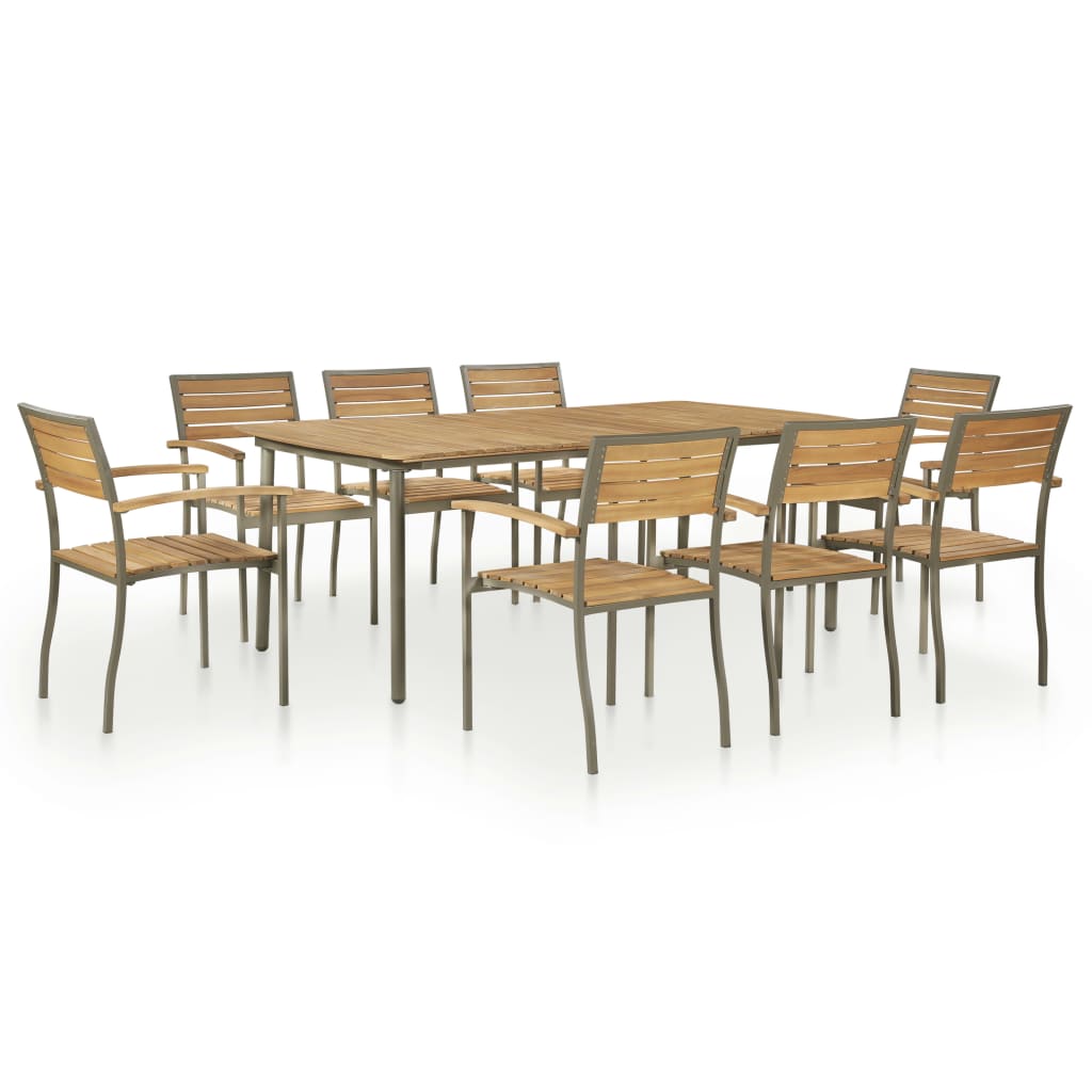 Set da Pranzo da Giardino 9 pz in Massello di Acacia e Acciaio 47296