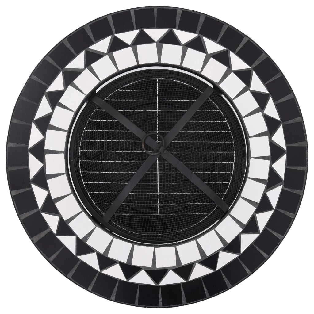 Tavolo con Braciere a Mosaico Nero e Bianco 68cm in Ceramica cod mxl 69923