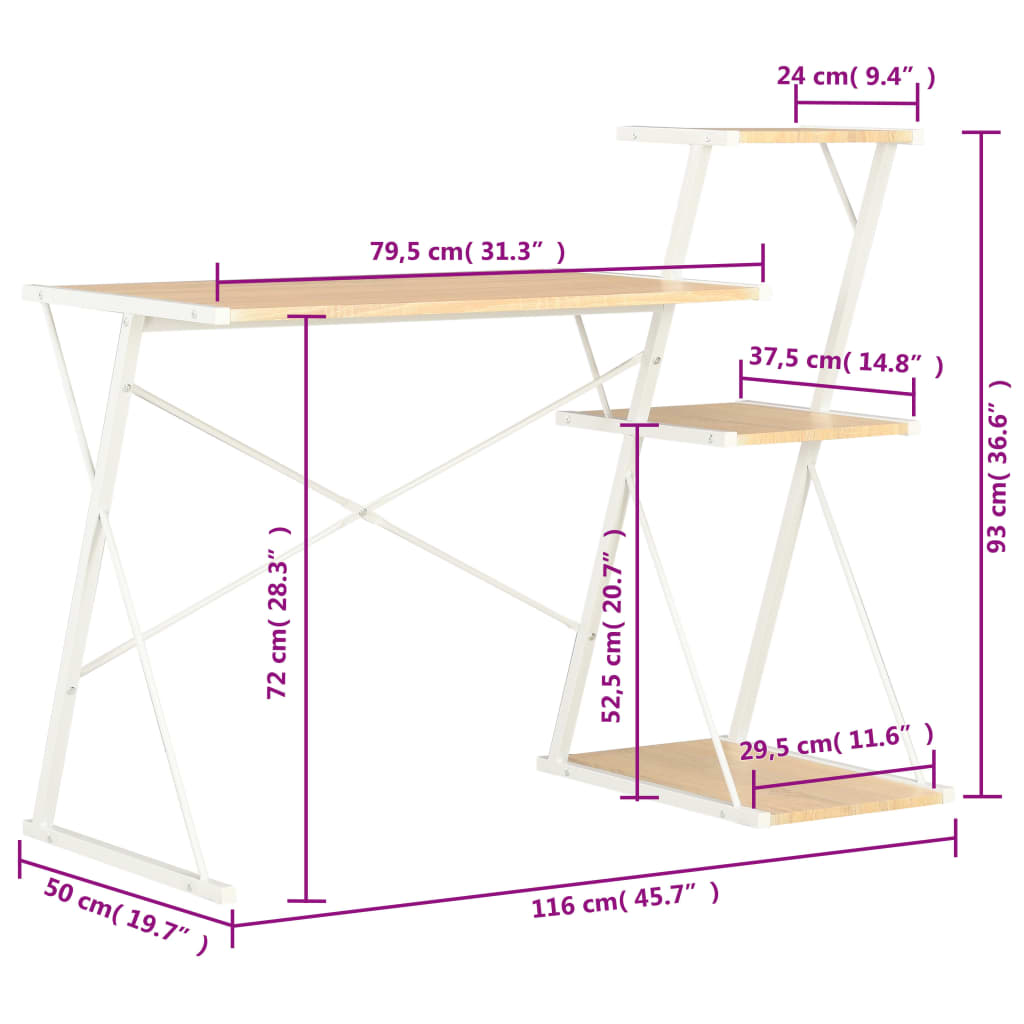 Scrivania con Mensole Bianca e Rovere 116x50x93 cm cod mxl 73544