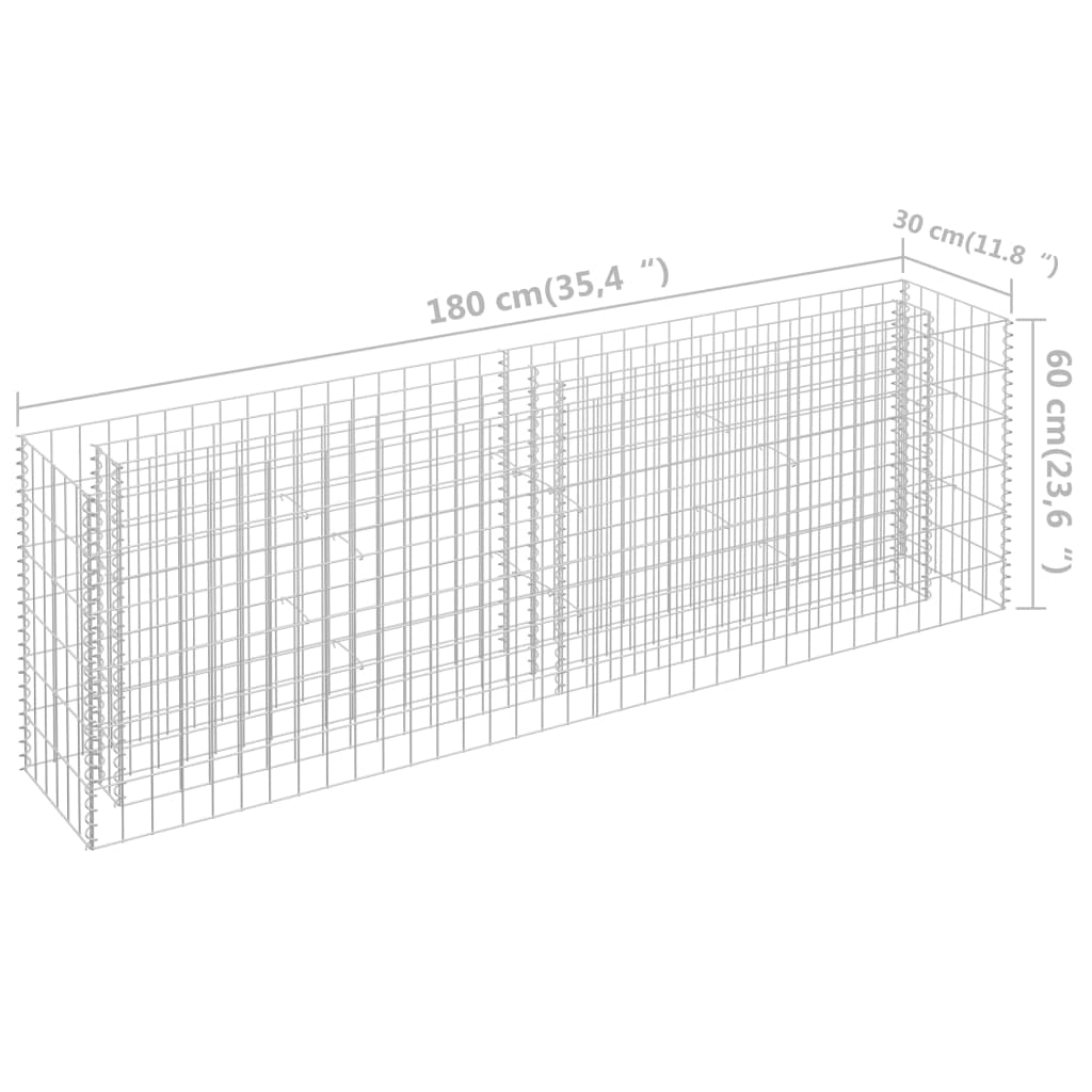 Gabbione Letto Rialzato in Acciaio Zincato 180x30x60 cm 145634