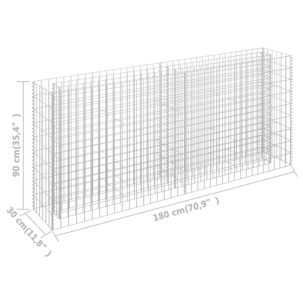 Gabbione Letto Rialzato in Acciaio Zincato 180x30x90 cm cod mxl 40312