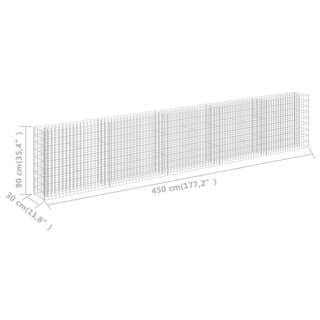 Gabbione Letto Rialzato in Acciaio Zincato 450x30x90 cm cod mxl 66951