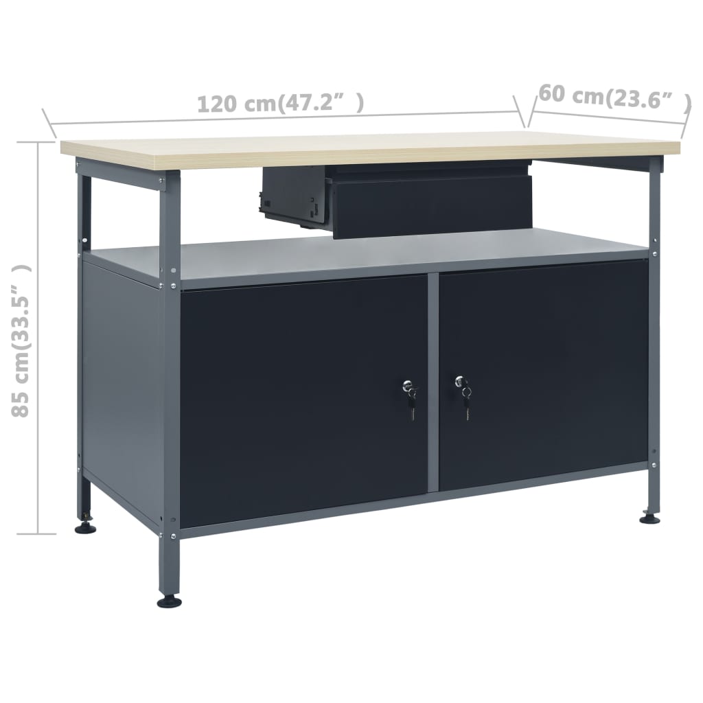 Banco da Lavoro Nero 120x60x85 cm in Acciaio cod mxl 8184