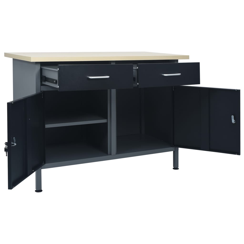 Banco da Lavoro Nero 120x60x85 cm in Acciaio cod mxl 14639