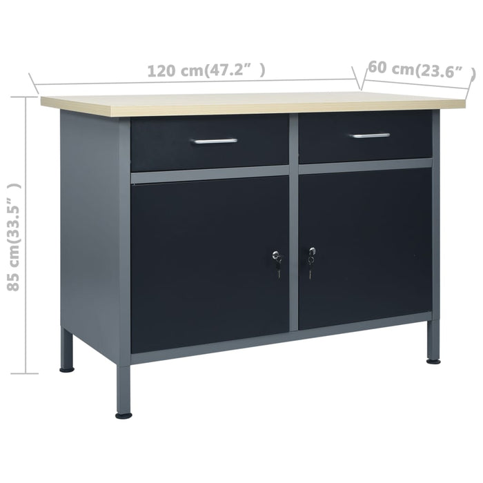 Banco da Lavoro Nero 120x60x85 cm in Acciaio cod mxl 14639