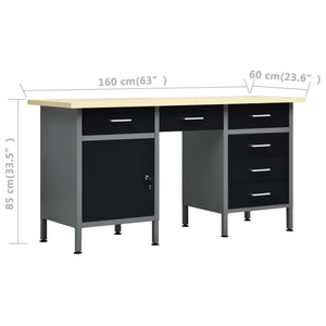 Banco da Lavoro Nero 160x60x85 cm in Acciaio cod mxl 53539