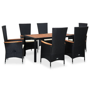 Set da Pranzo da Giardino 7 pz in Polyrattan e Acacia Nero cod mxl 35378