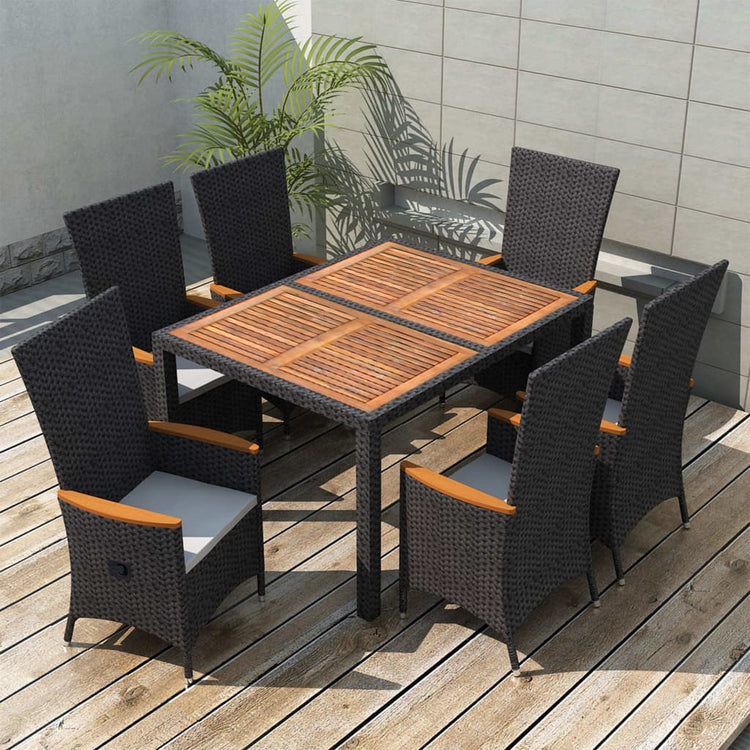 Set da Pranzo da Giardino 7 pz in Polyrattan e Acacia Nero cod mxl 35378