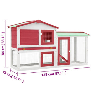 Conigliera per Esterni Grande Rossa e Bianca 145x45x84 cm Legno 170842