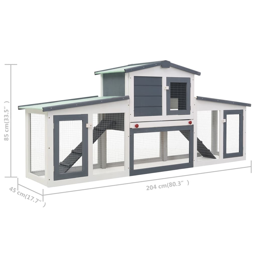 Conigliera per Esterni Grande Grigia e Bianca 204x45x85cm in Legno cod mxl 51567