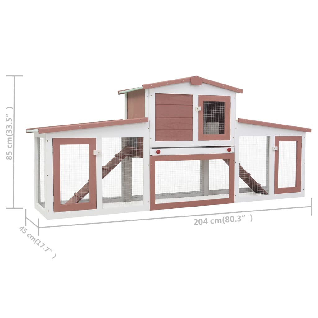 Conigliera per Esterni Grande Marrone Bianca 204x45x85cm Legno 170844