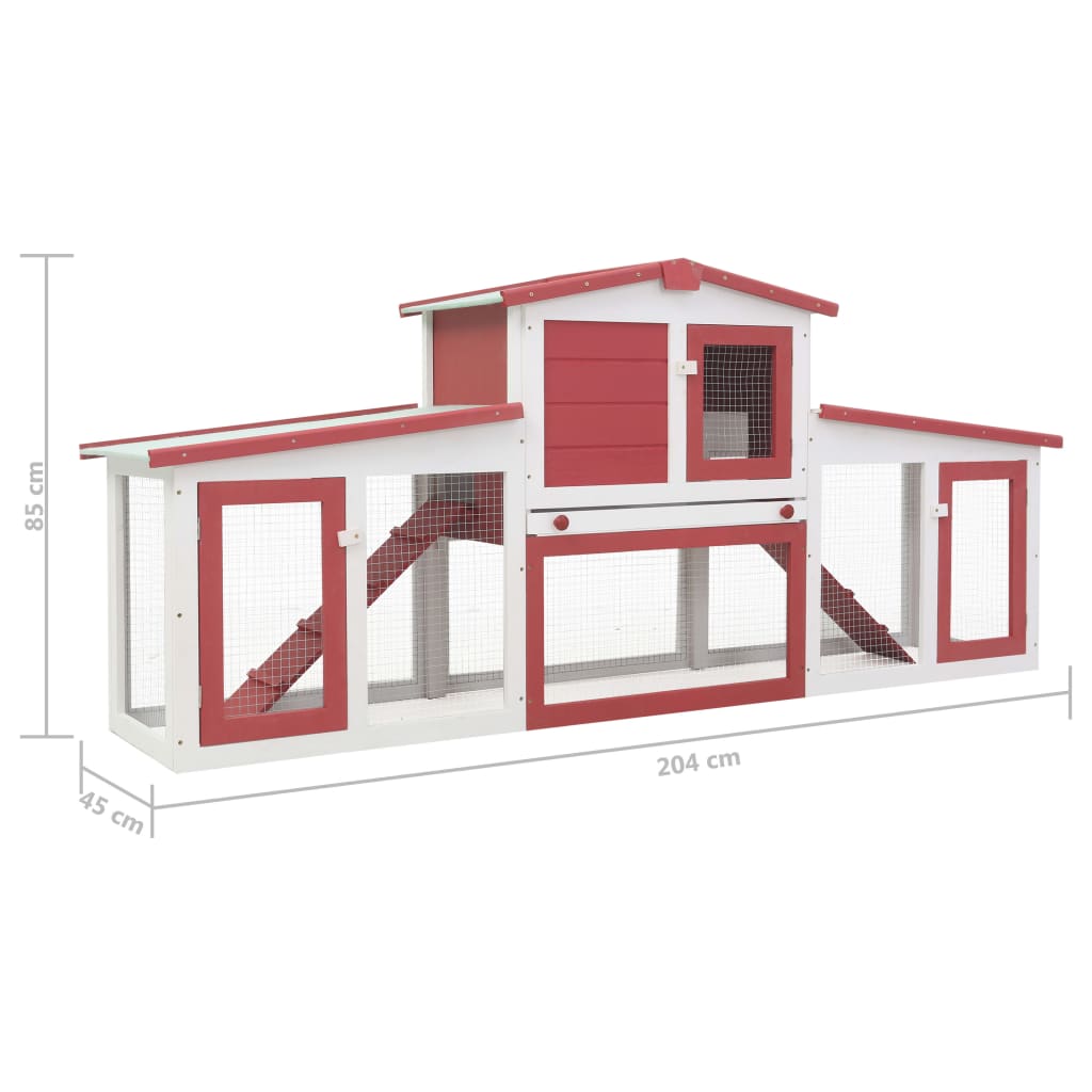 Conigliera per Esterni Grande Rossa e Bianca 204x45x85cm Legno 170845