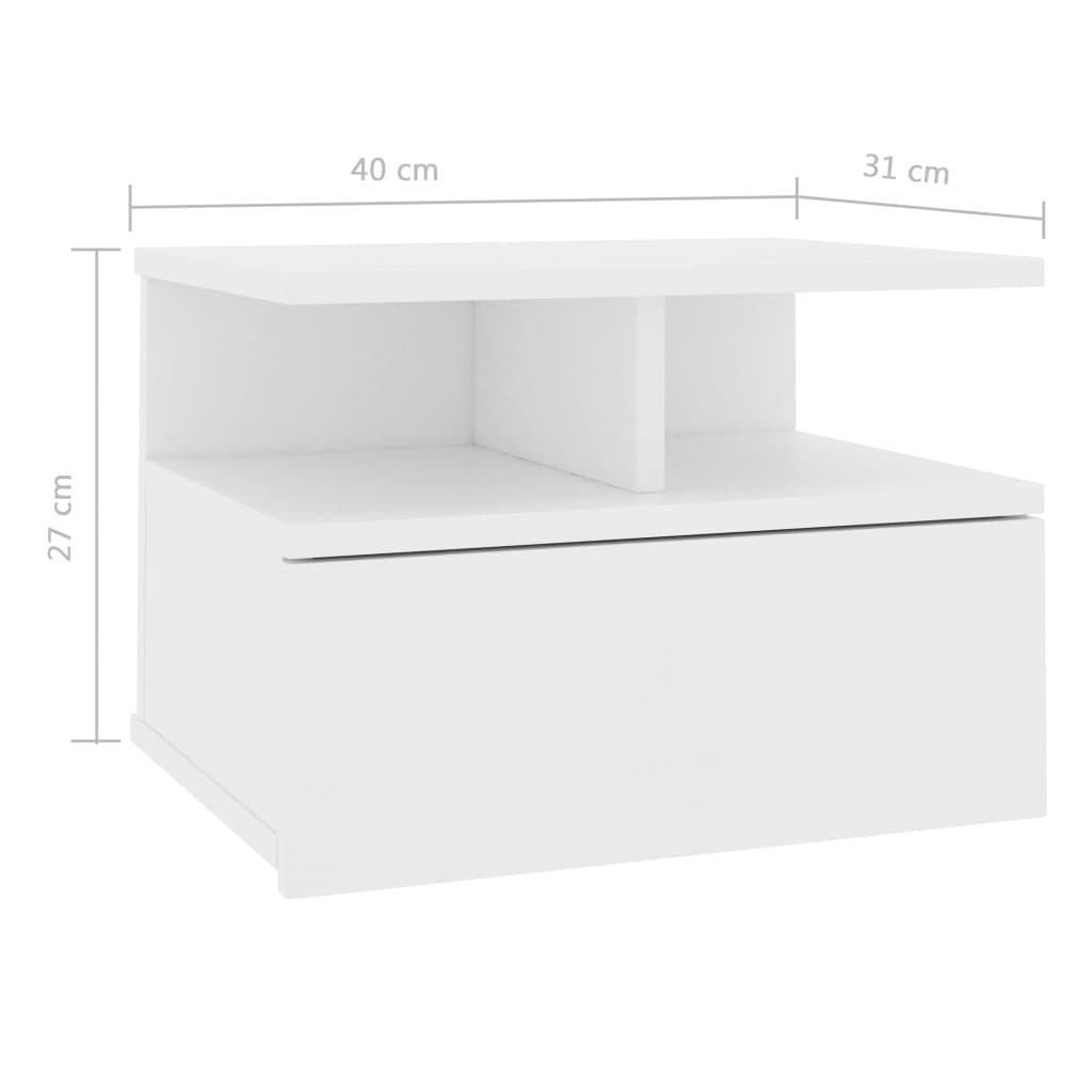 Comodini Pensili 2pz Bianchi 40x31x27 cm in Legno Multistrato 800406