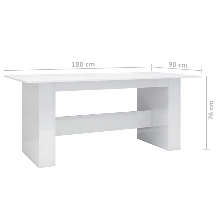 Tavolo da Pranzo Bianco Lucido 180x90x76 cm Legno Multistrato 800474