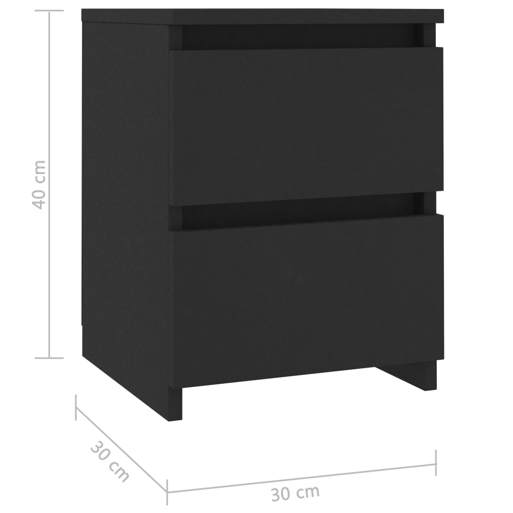 Comodini Neri 2 pz 30x30x40 cm in Truciolato 800516