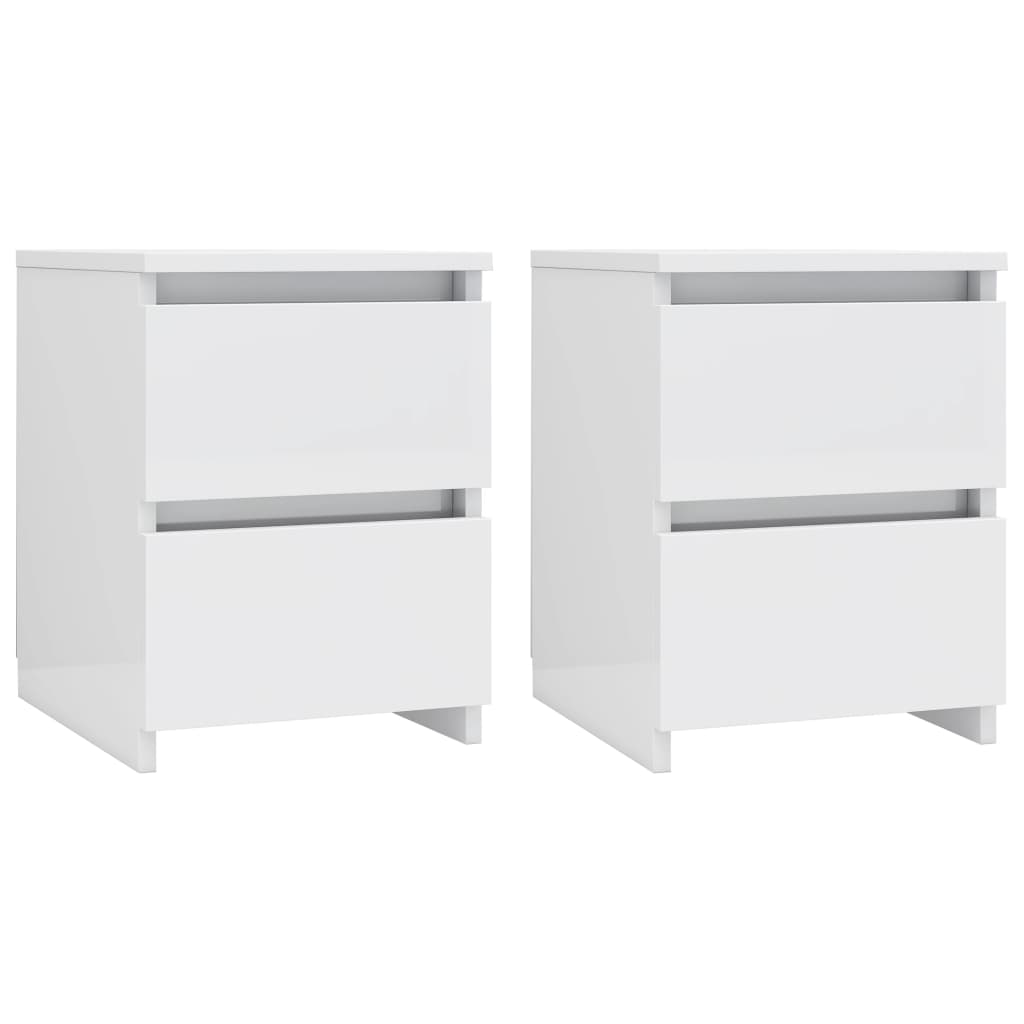 Comodini 2pz Bianco Lucido 30x30x40 cm in Legno Multistrato 800526