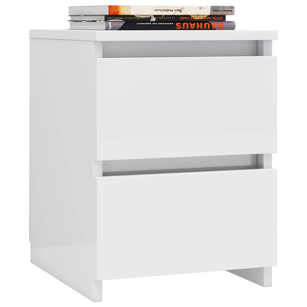 Comodini 2pz Bianco Lucido 30x30x40 cm in Legno Multistrato 800526