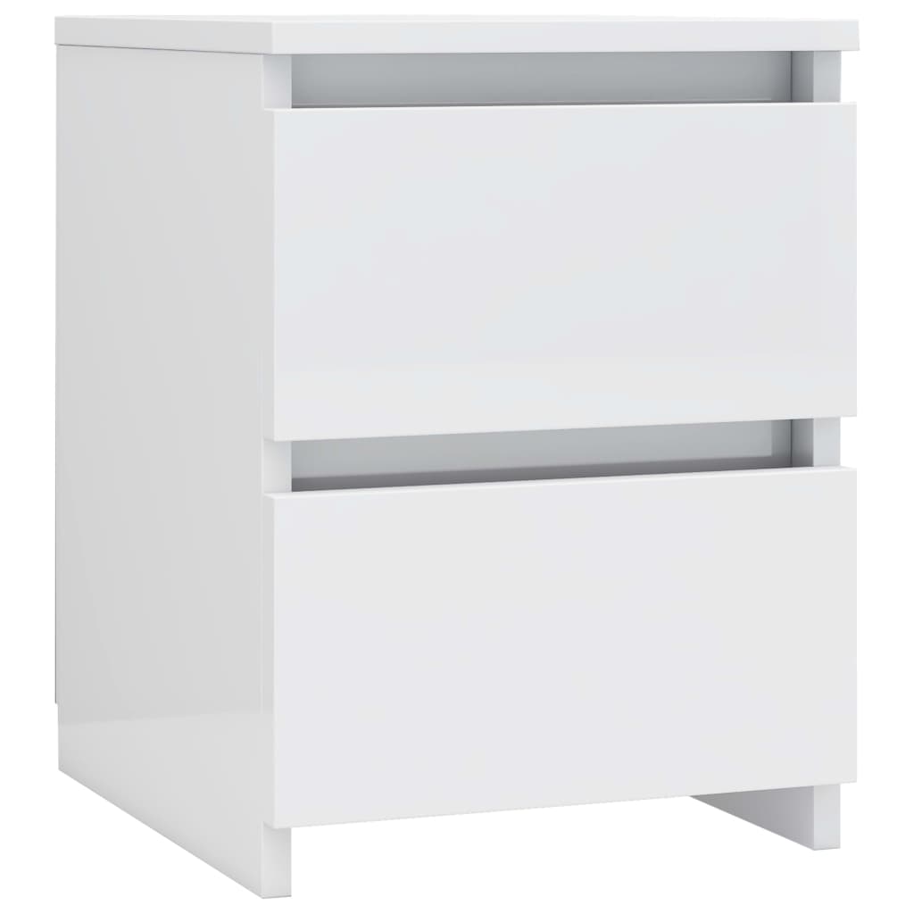 Comodini 2pz Bianco Lucido 30x30x40 cm in Legno Multistrato 800526