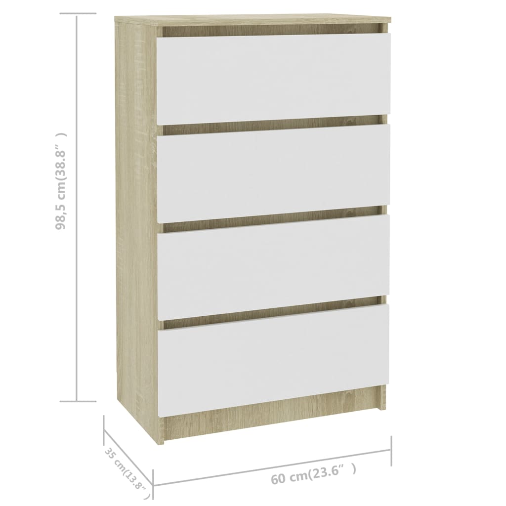 Credenza Bianca e Sonoma 60x35x98,5 cm in Legno Multistrato 800536